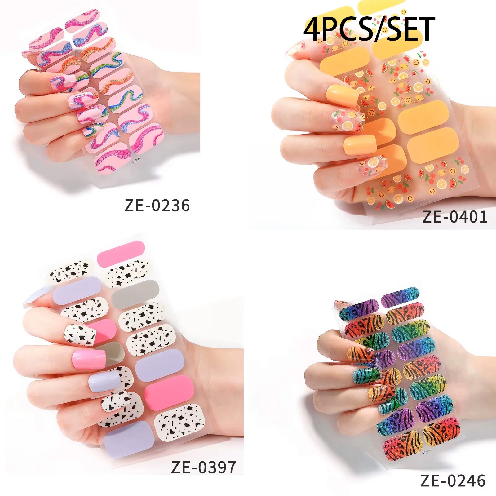 14Tips DIY Glitter Bake Free Gel Nail Stickers Stripe