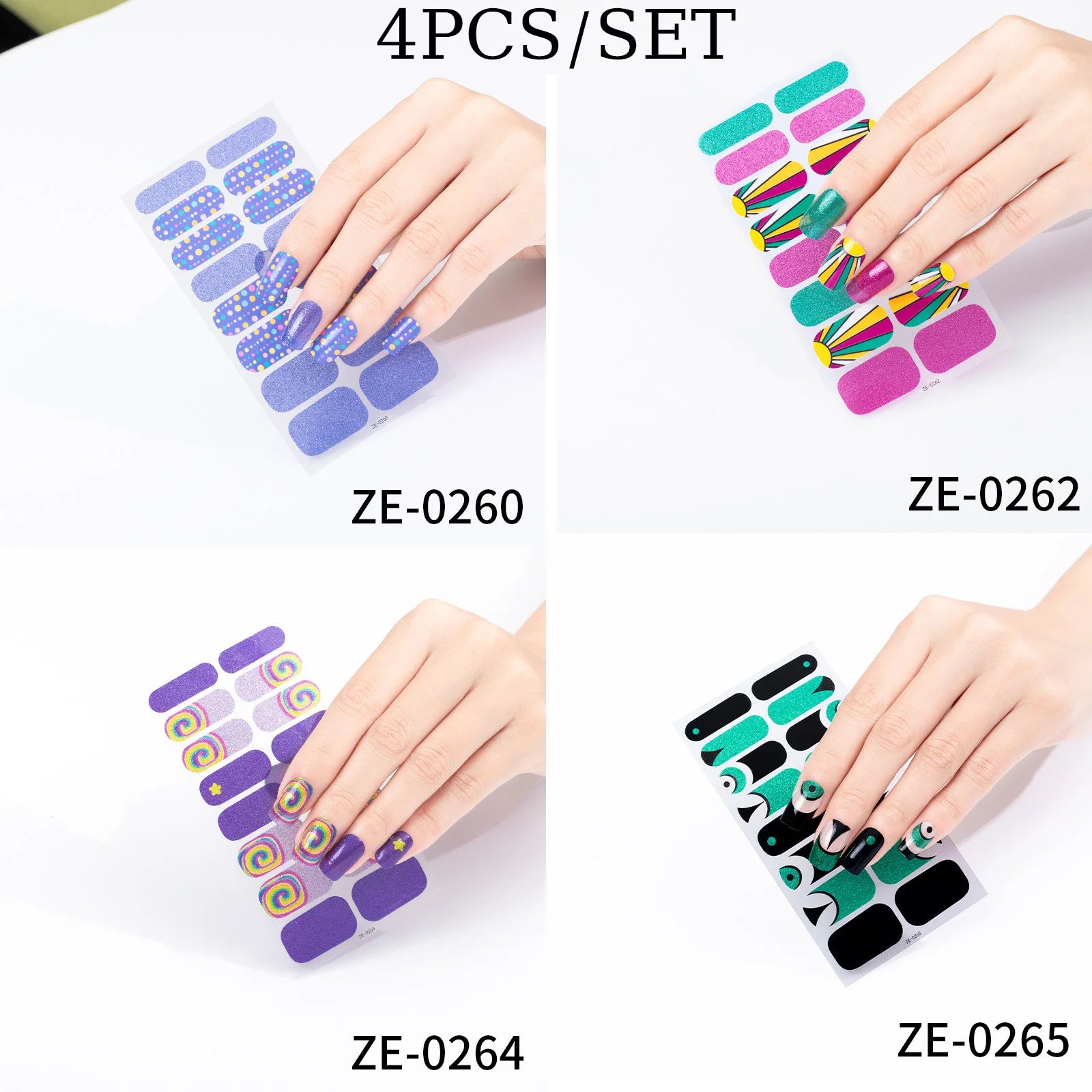 14Tips DIY Glitter Bake Free Gel Nail Stickers Stripe