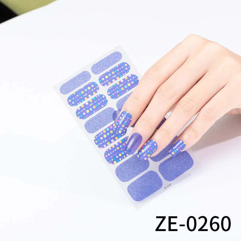 14Tips DIY Glitter Bake Free Gel Nail Stickers Stripe