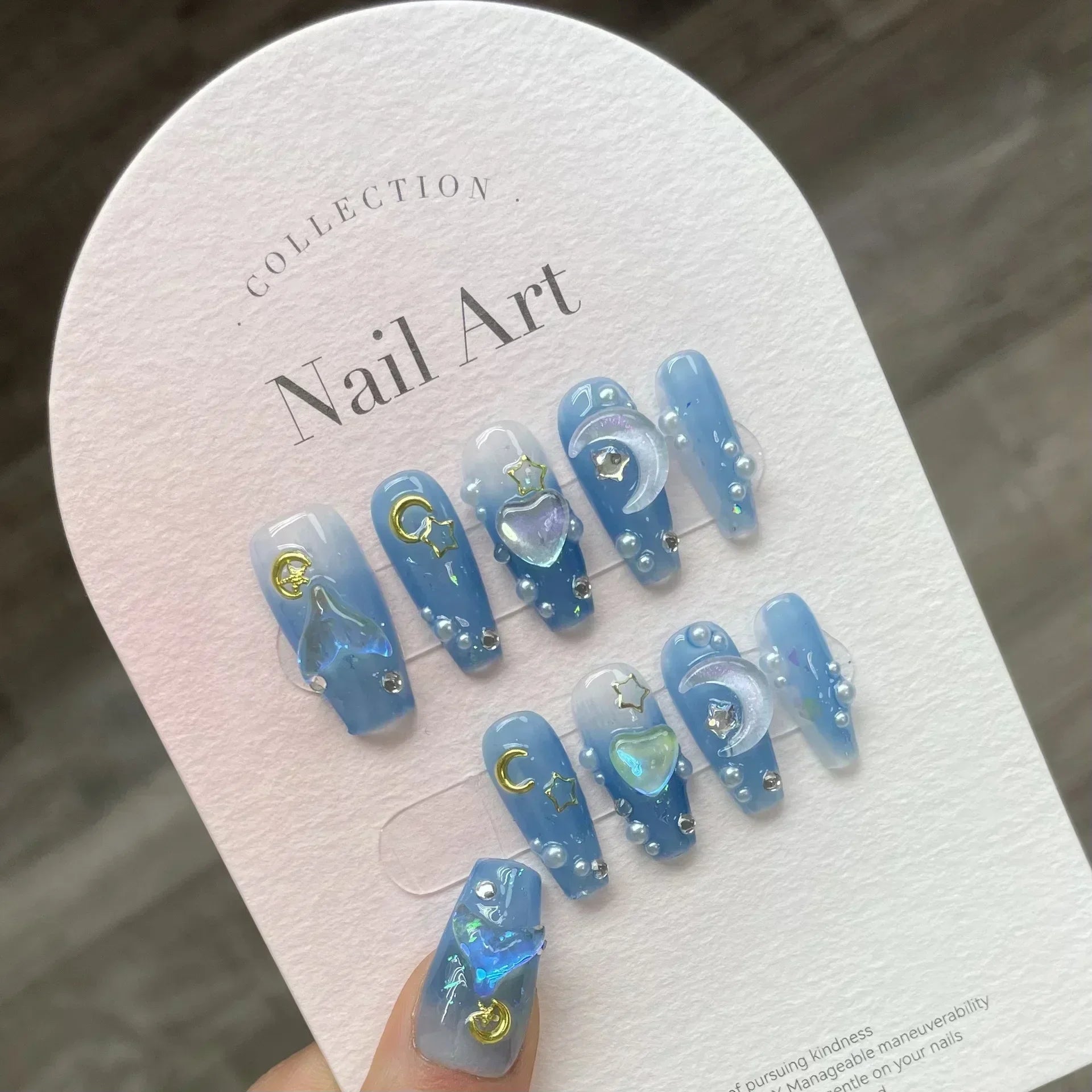 10Pcs  Long Ballet Blue Fake Nails