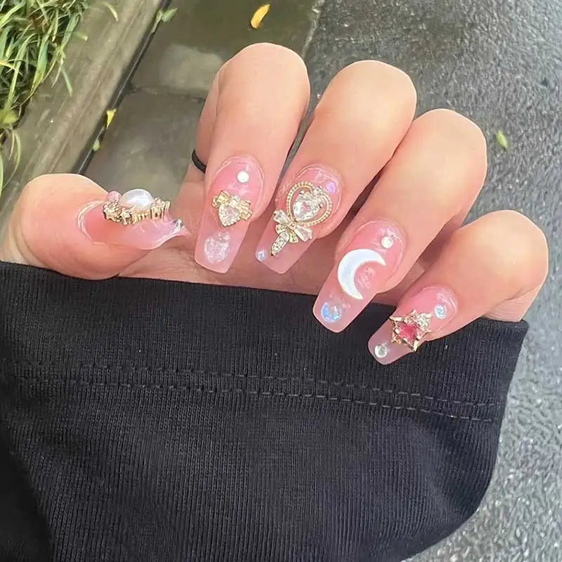 24pcs/box Luxury Pink Long Coffin Fake Nails