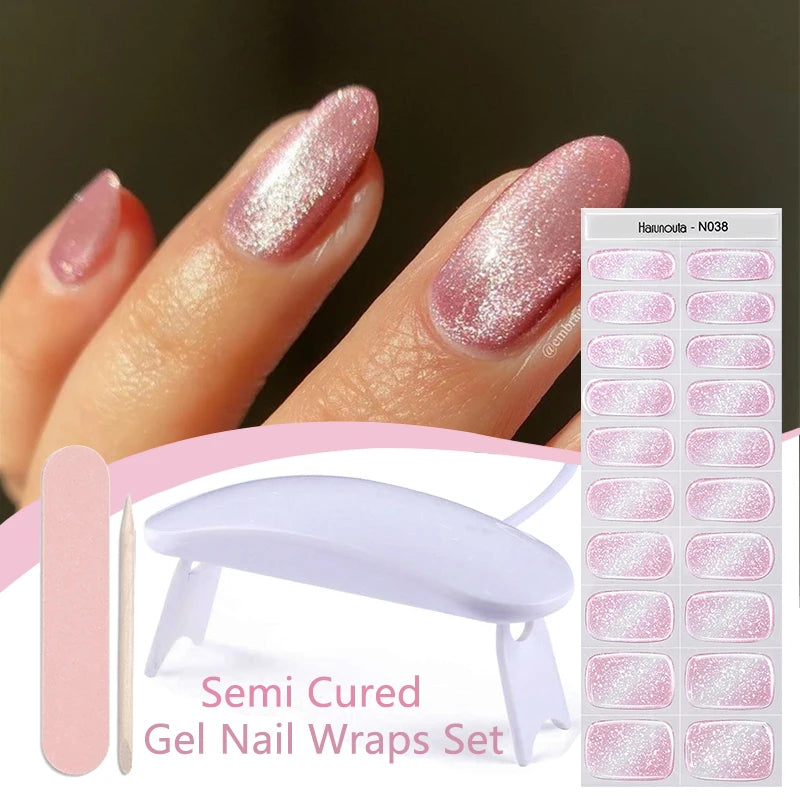 4pcs/set Sparkly Shinning Semi Cured Gel Nail Strips