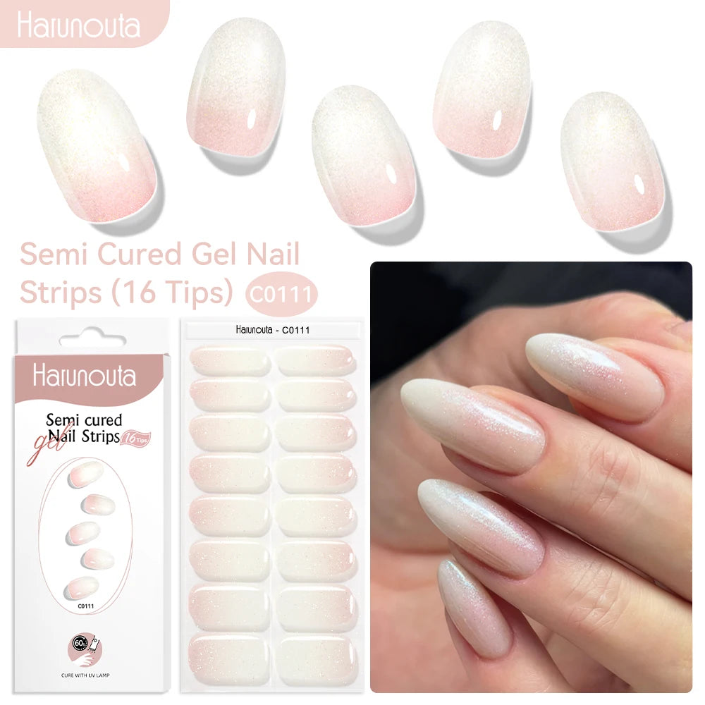 Gradient Red Marble Gold Line Semi Cured Gel Nail Strips