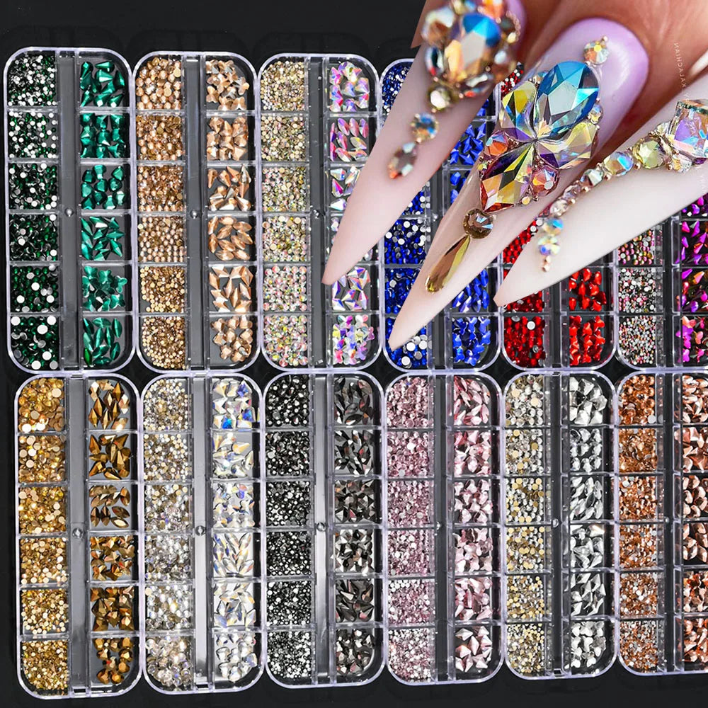 12Grids Mixed-Shape Crystal Nail