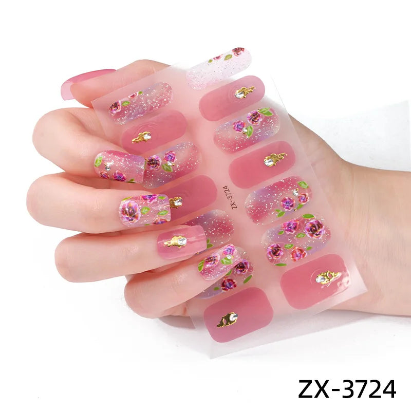 14Tips DIY Glitter Bake Free Gel Nail Stickers Stripe