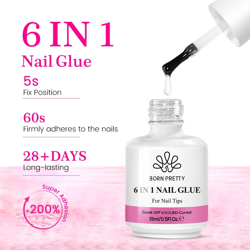 6 in 1 Nail Glue Gel Extra Strong Adhesive for Press on Nails