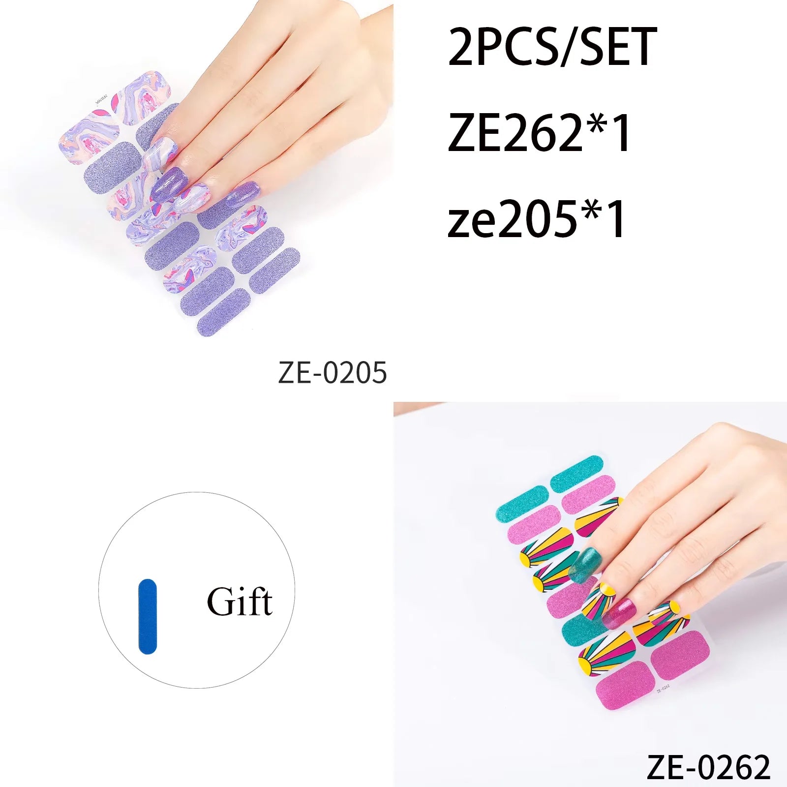 14Tips DIY Glitter Bake Free Gel Nail Stickers Stripe