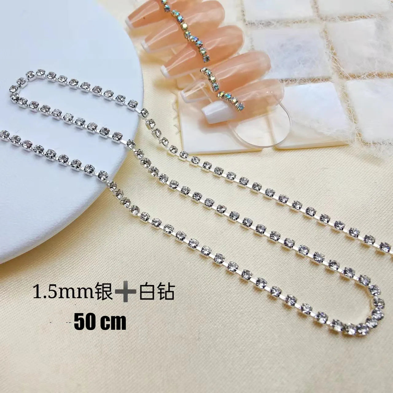 100/50cm Long Luxury Crystal Chain Nail