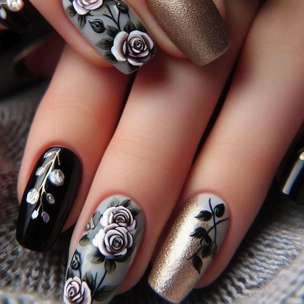 24Pcs Solid Black Short False Nails