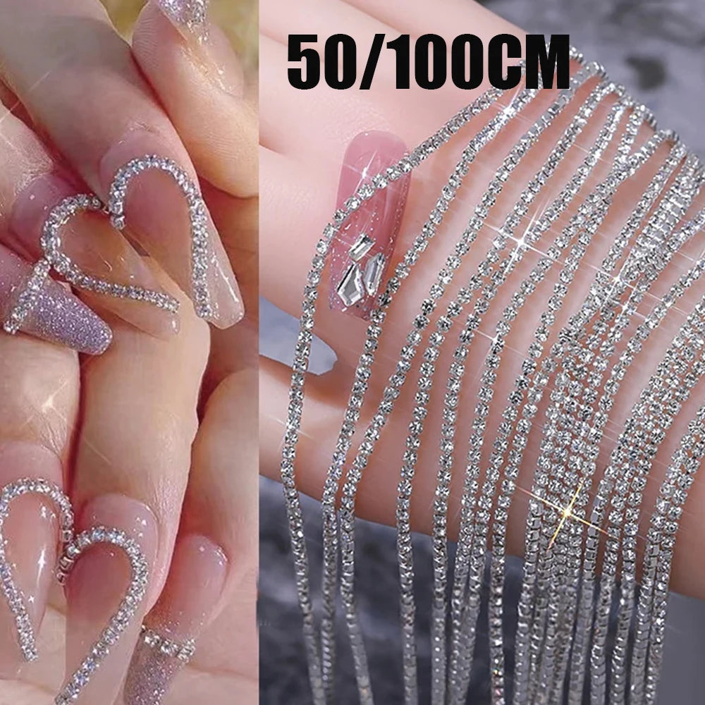 100/50cm Long Luxury Crystal Chain Nail