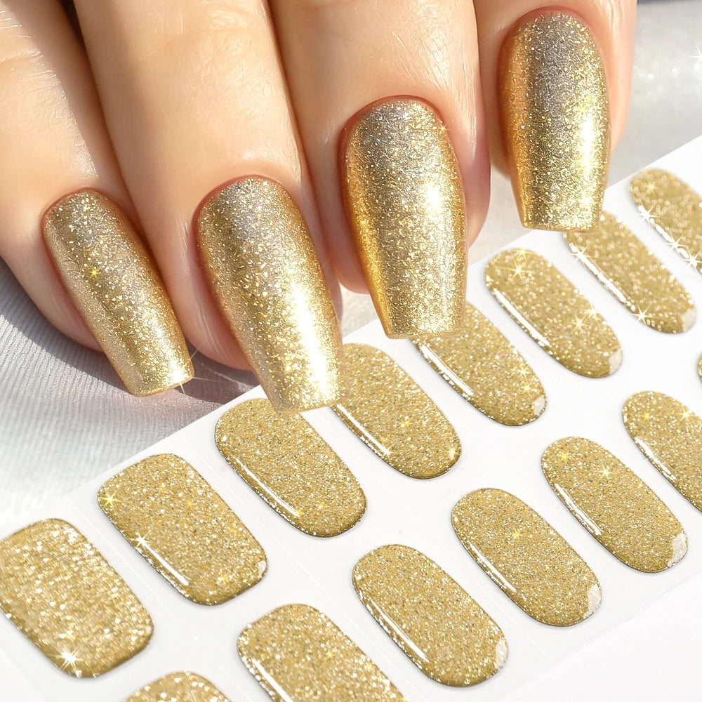 16Tips French Red Glitter Semi-Cured Nail Stickers