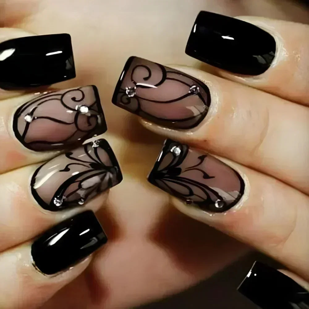 24Pcs Solid Black Short False Nails