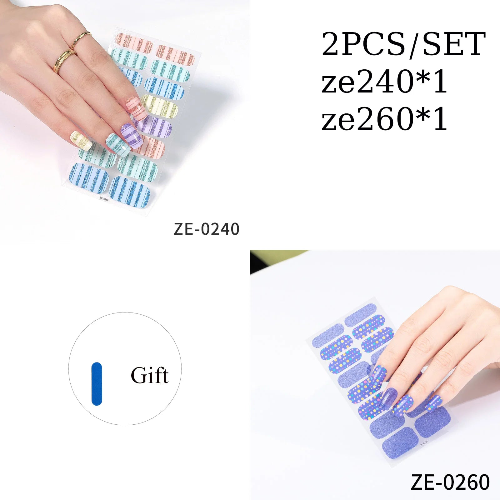 14Tips DIY Glitter Bake Free Gel Nail Stickers Stripe