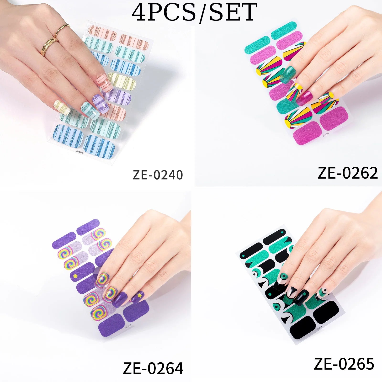14Tips DIY Glitter Bake Free Gel Nail Stickers Stripe