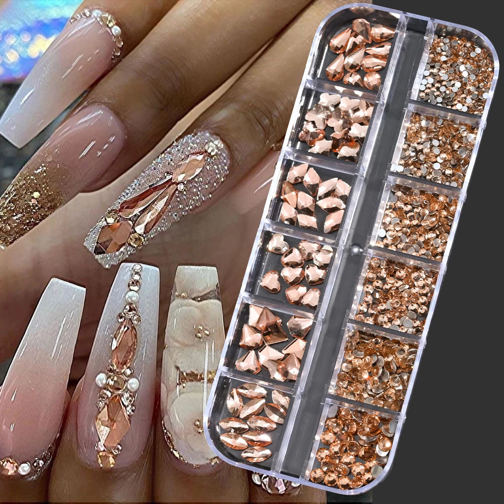 12Grids Mixed-Shape Crystal Nail