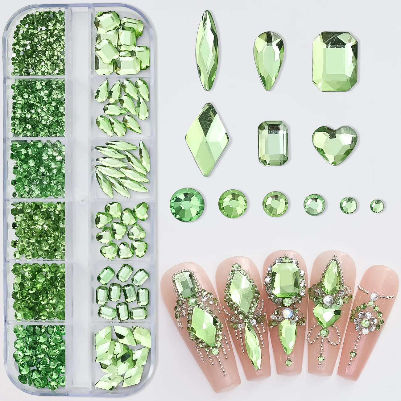 12Grids Mixed-Shape Crystal Nail