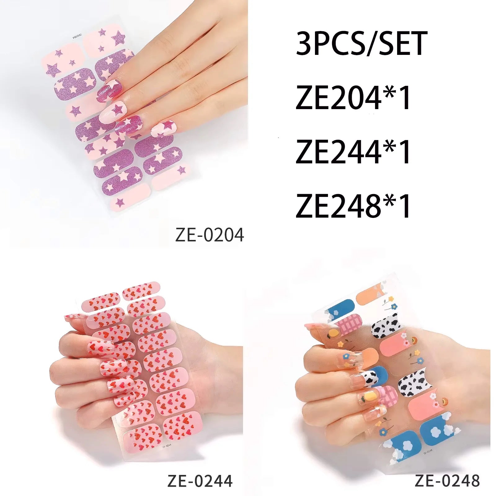 14Tips DIY Glitter Bake Free Gel Nail Stickers Stripe