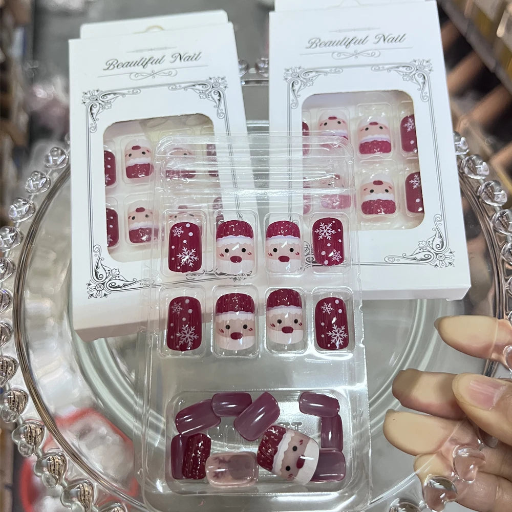 24Pcs Red Christmas Fake Nails