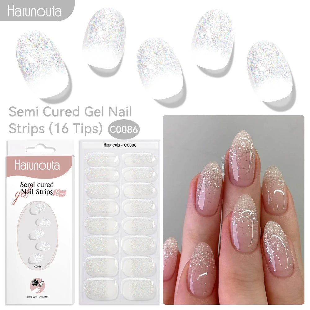 Gradient Red Marble Gold Line Semi Cured Gel Nail Strips