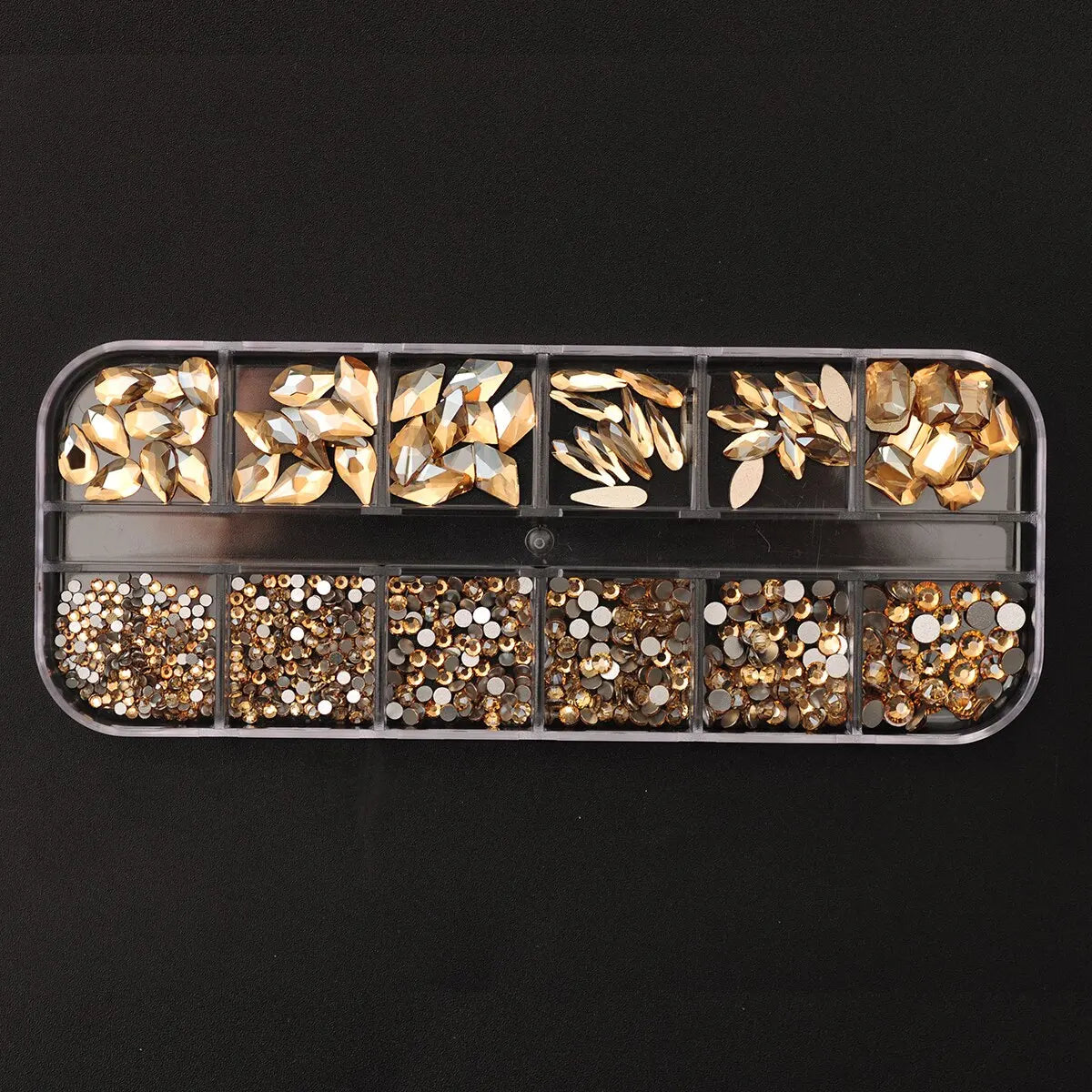 12 Grids Golden Shadow Flatback Rhinestones Glitter Nail