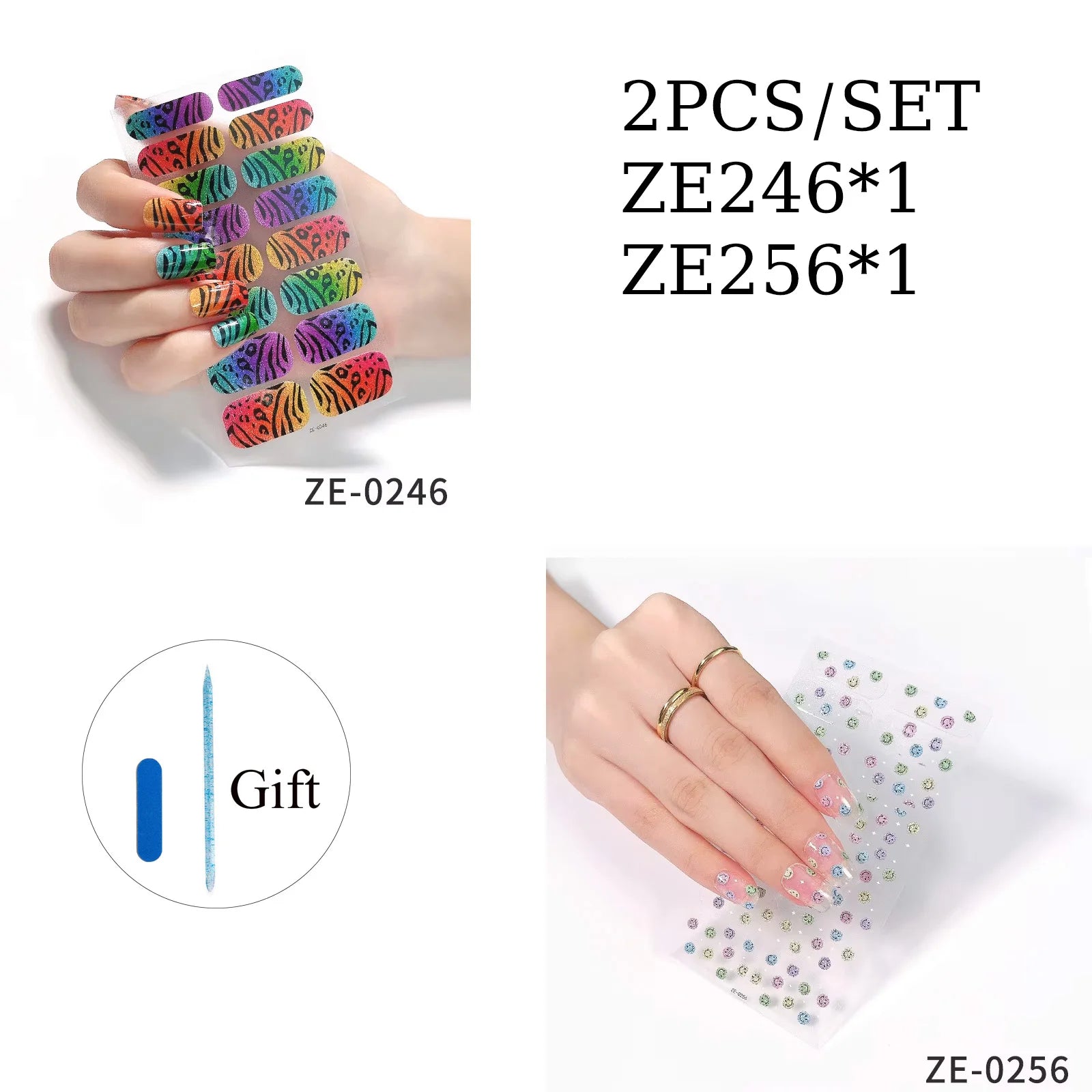 14Tips DIY Glitter Bake Free Gel Nail Stickers Stripe