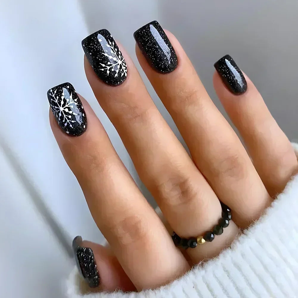 24Pcs Solid Black Short False Nails