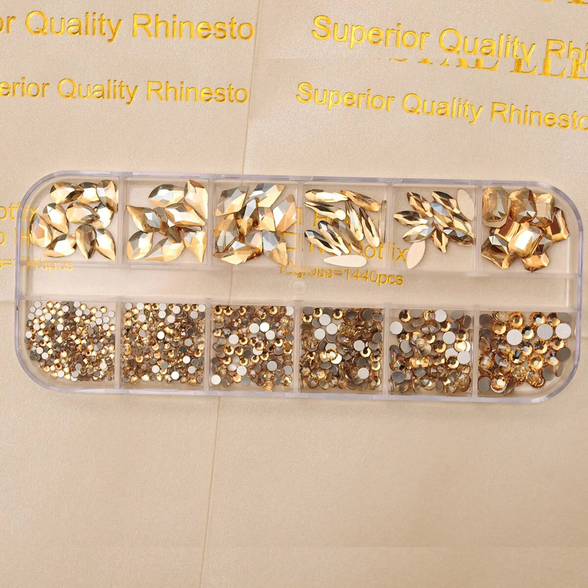 12 Grids Golden Shadow Flatback Rhinestones Glitter Nail