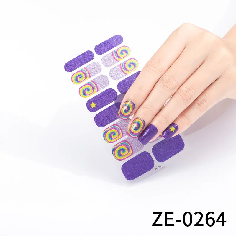 14Tips DIY Glitter Bake Free Gel Nail Stickers Stripe