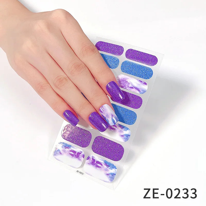 14Tips DIY Glitter Bake Free Gel Nail Stickers Stripe