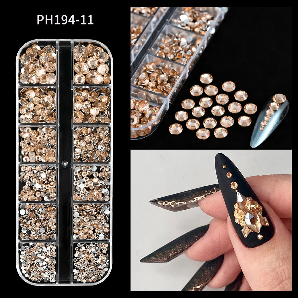12Grids Mixed-Shape Crystal Nail