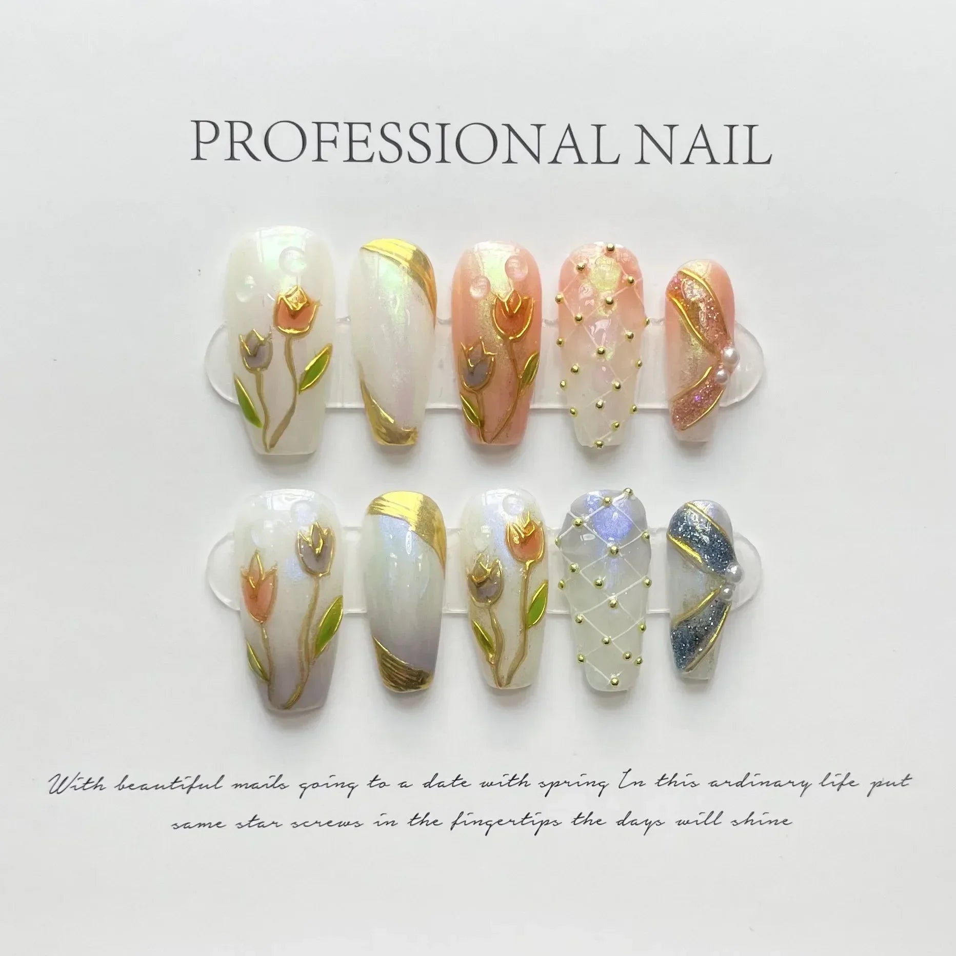 10Pcs  Long Ballet Blue Fake Nails