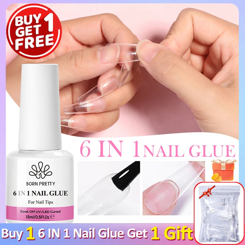 6 in 1 Nail Glue Gel Extra Strong Adhesive for Press on Nails