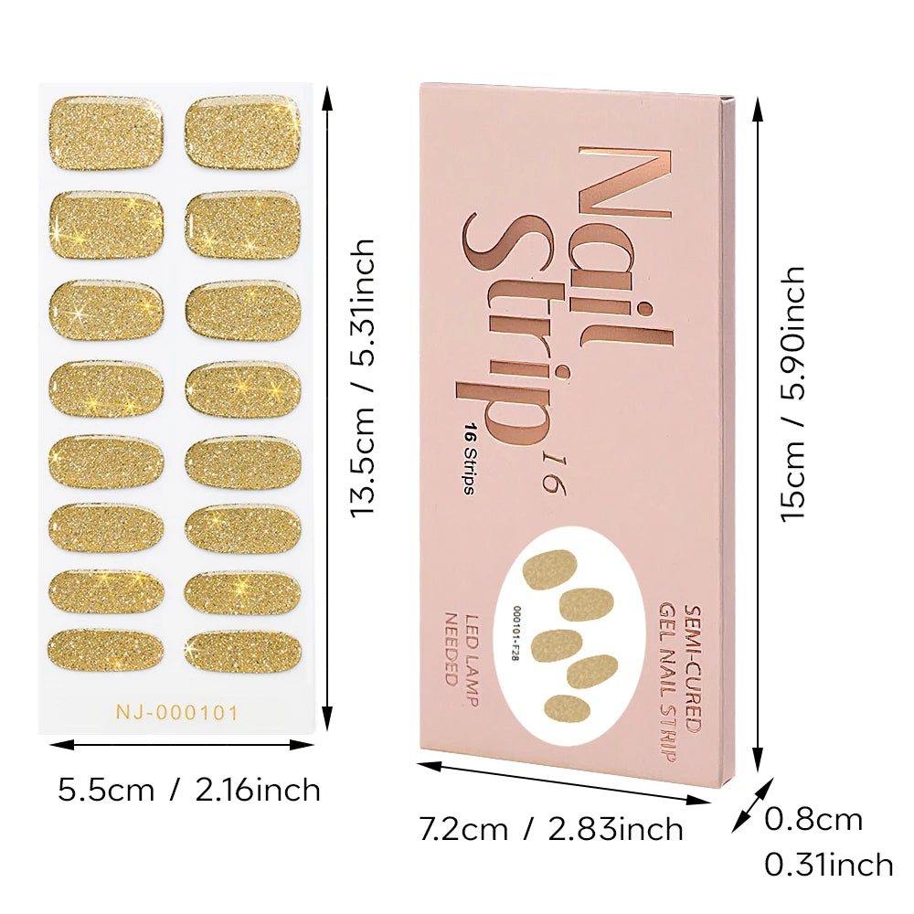 16Tips French Red Glitter Semi-Cured Nail Stickers