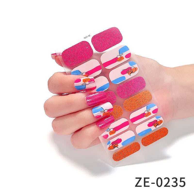 14Tips DIY Glitter Bake Free Gel Nail Stickers Stripe