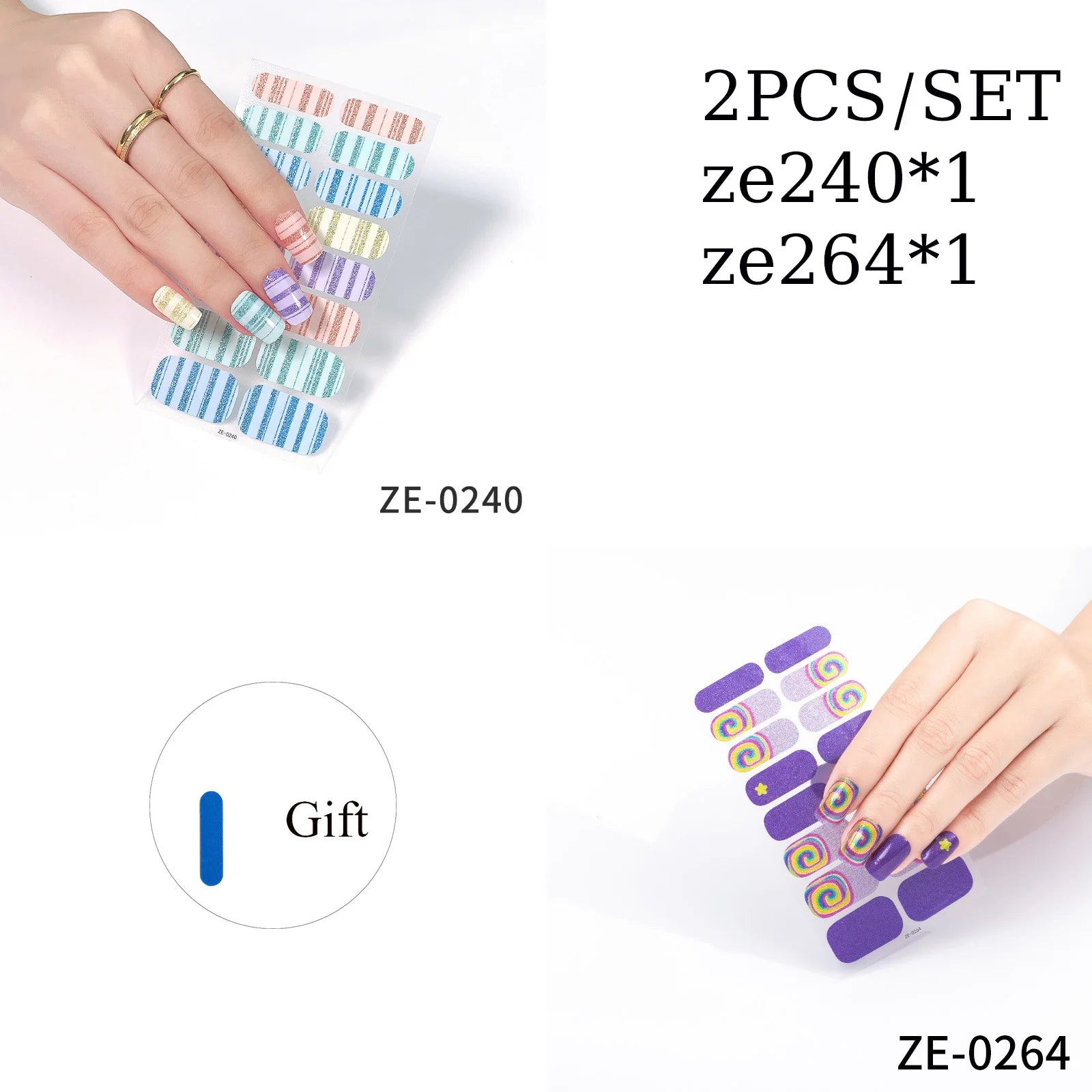 14Tips DIY Glitter Bake Free Gel Nail Stickers Stripe
