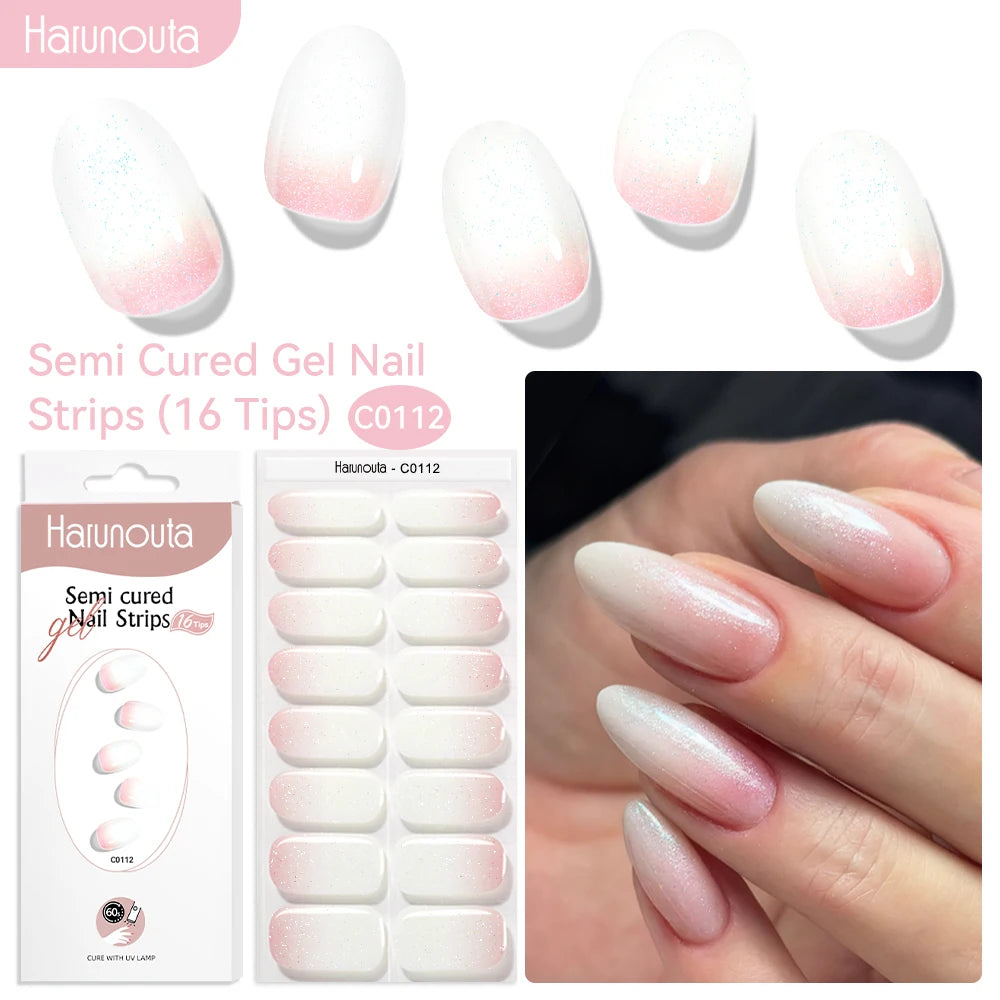 Gradient Red Marble Gold Line Semi Cured Gel Nail Strips