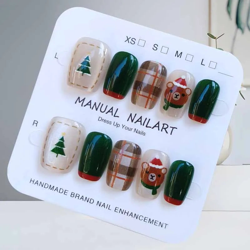 10 Pcs Christmas Half Handmade Press on Nails