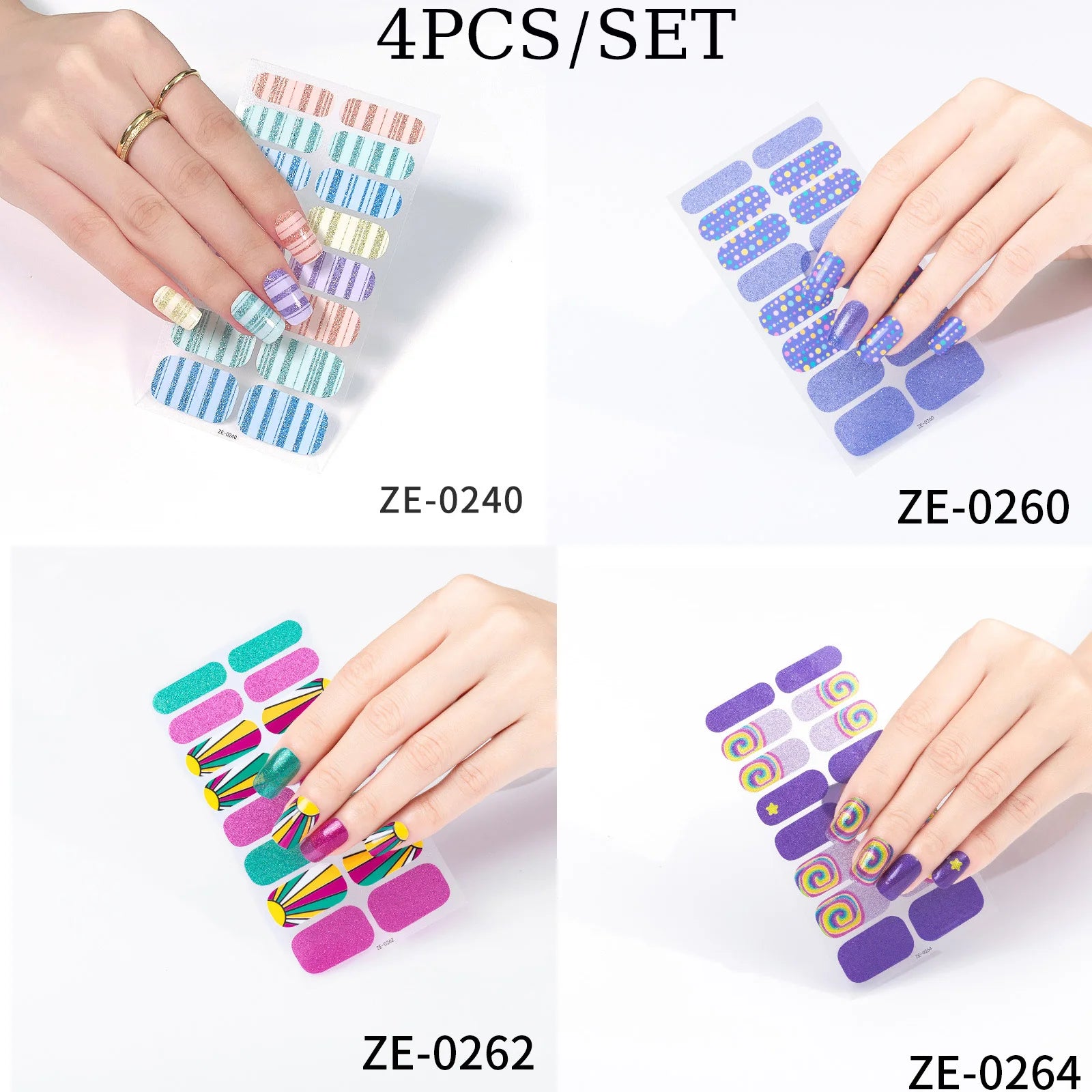 14Tips DIY Glitter Bake Free Gel Nail Stickers Stripe