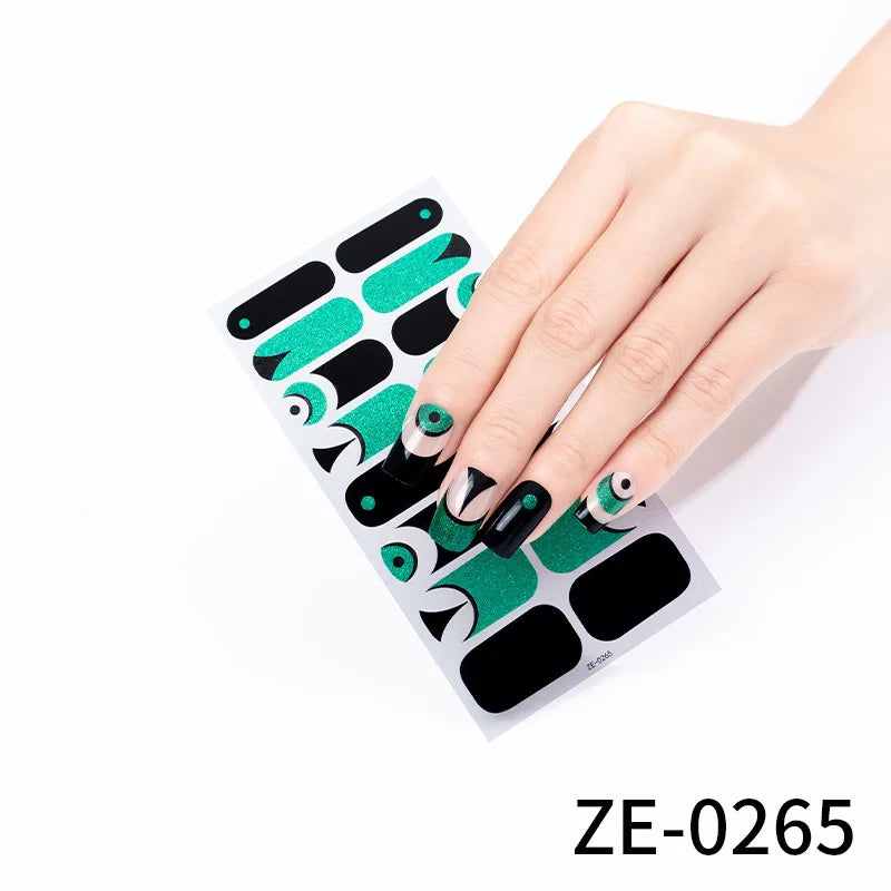 14Tips DIY Glitter Bake Free Gel Nail Stickers Stripe