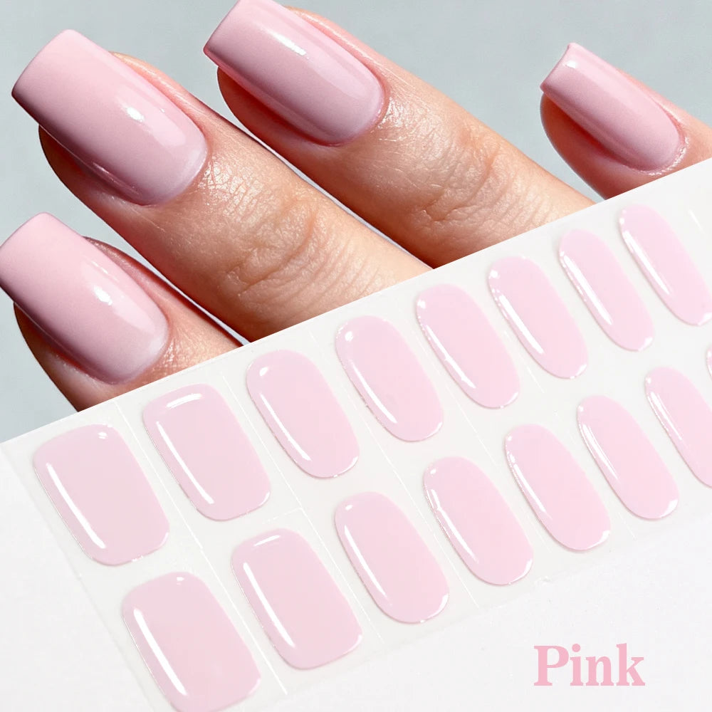 16Tips French Red Glitter Semi-Cured Nail Stickers