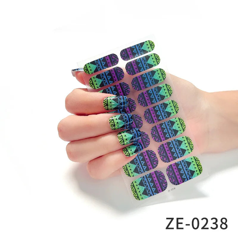 14Tips DIY Glitter Bake Free Gel Nail Stickers Stripe