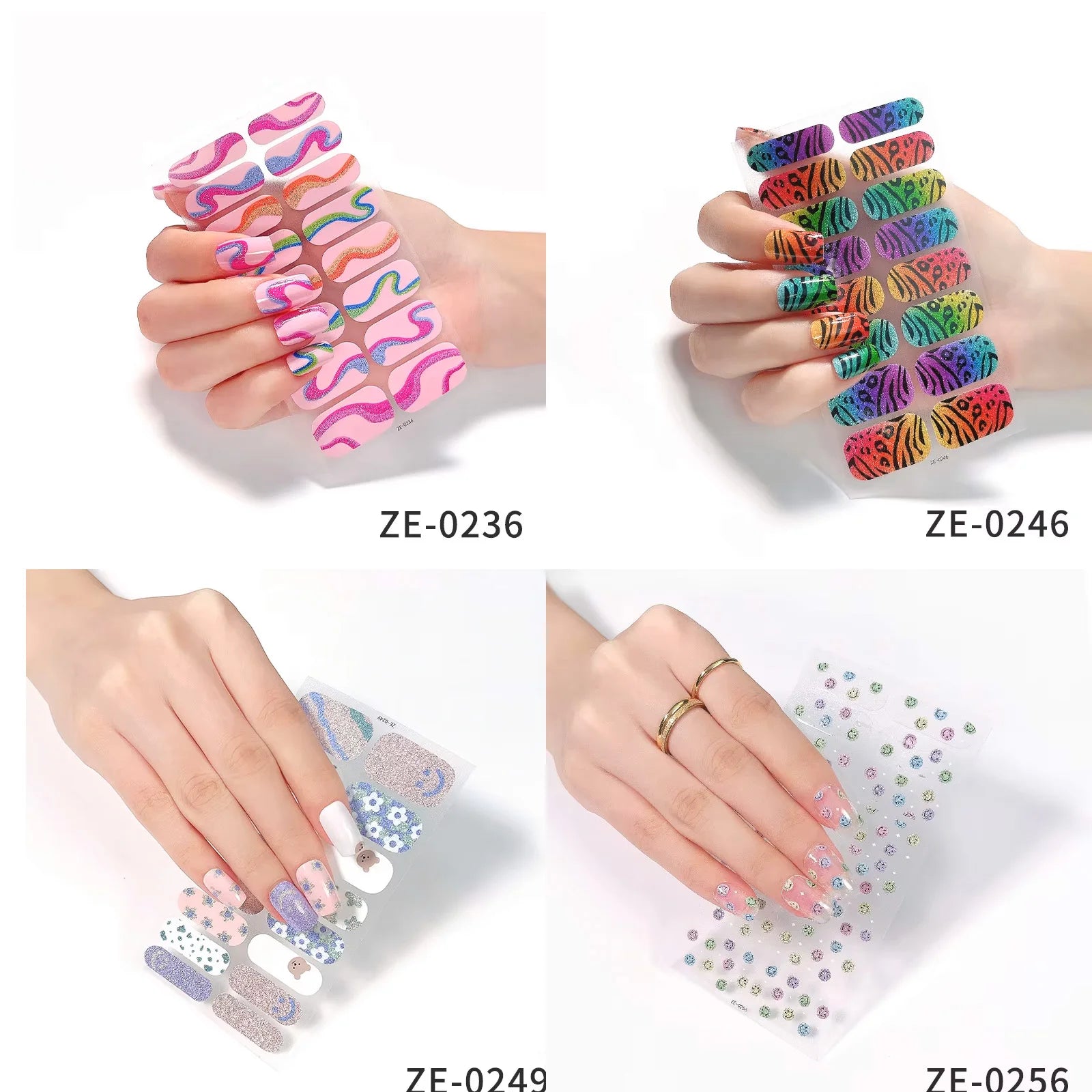 14Tips DIY Glitter Bake Free Gel Nail Stickers Stripe