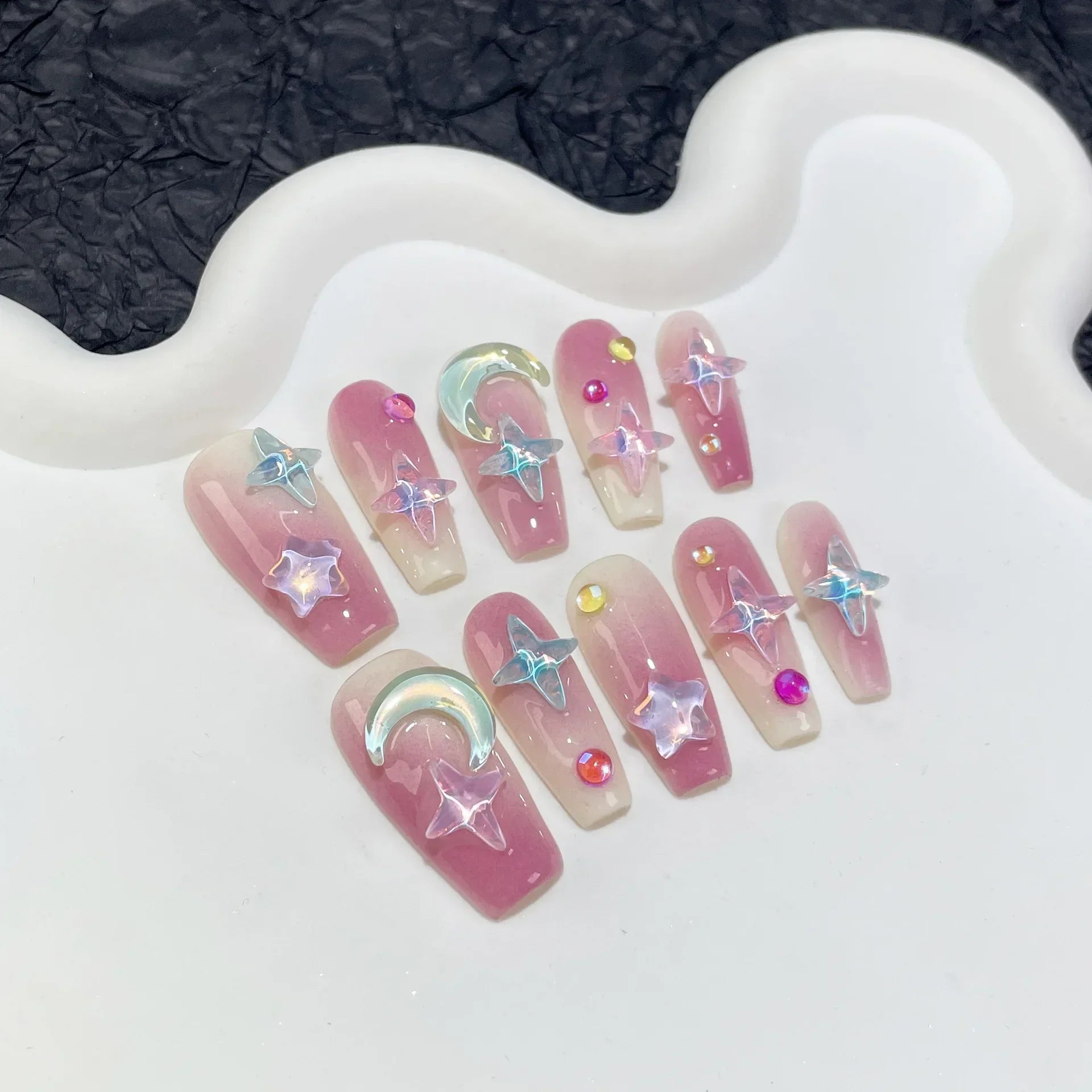 10Pcs  Long Ballet Blue Fake Nails