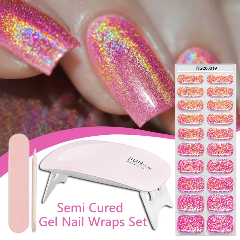 4pcs/set Sparkly Shinning Semi Cured Gel Nail Strips