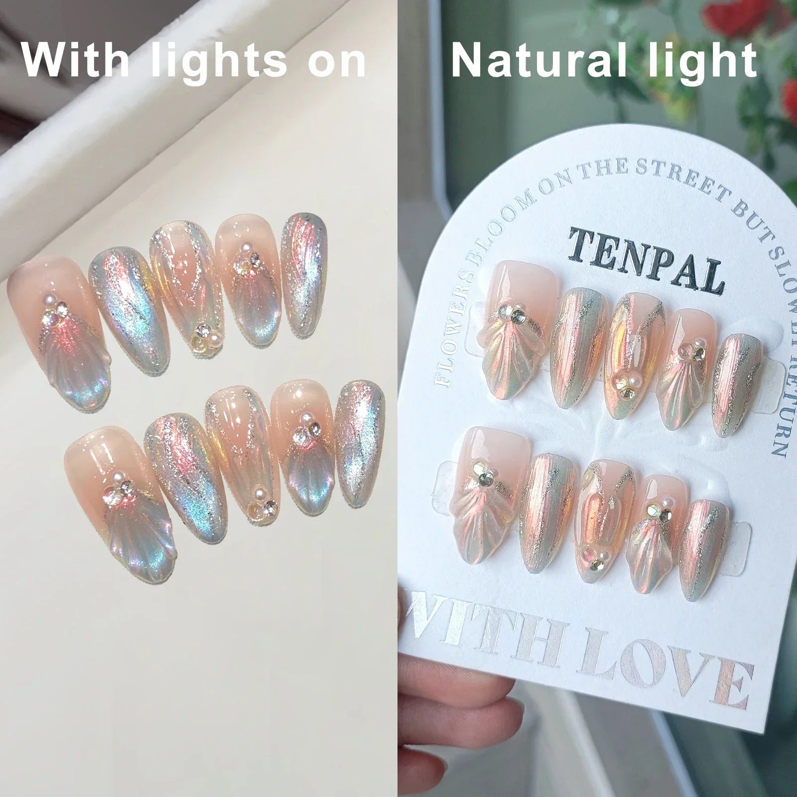 10Pcs  Long Ballet Blue Fake Nails
