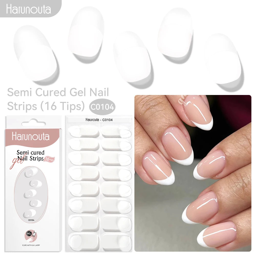 Gradient Red Marble Gold Line Semi Cured Gel Nail Strips