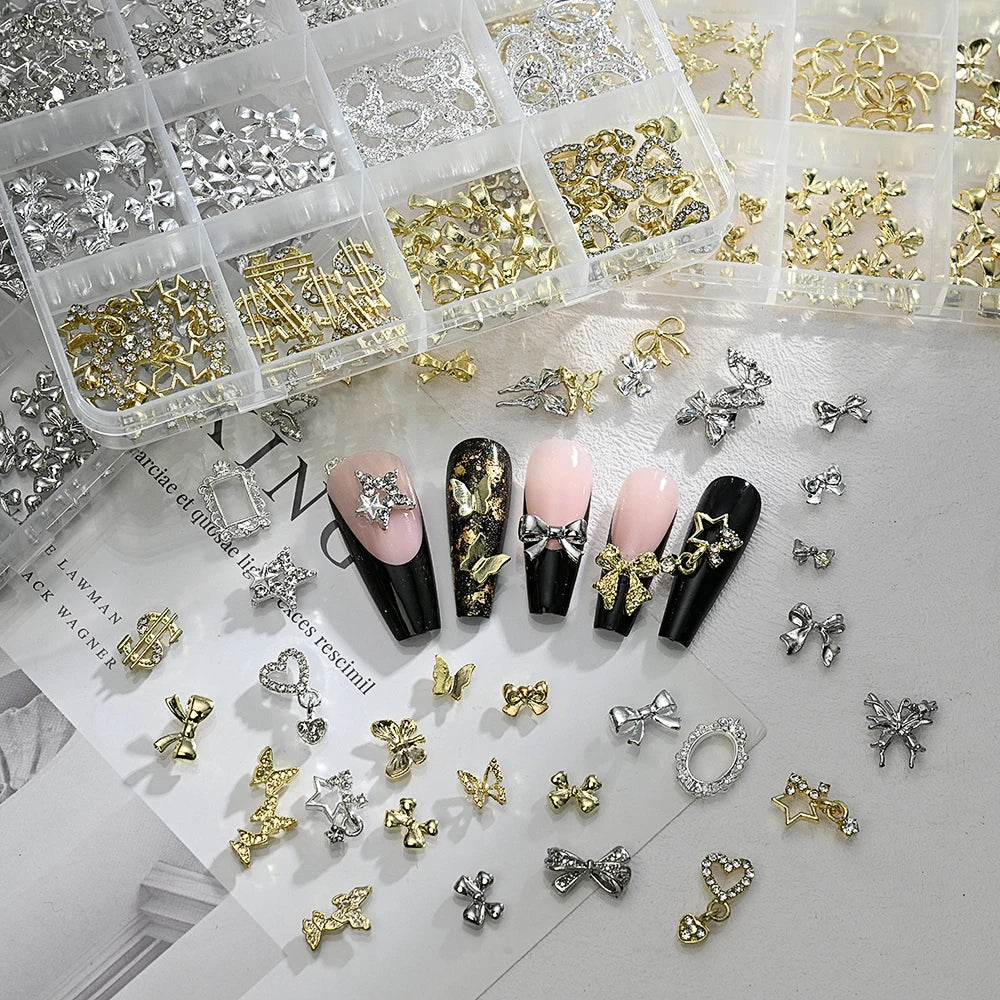 120pcs/box 3D Gold Bow Butterfly Nail