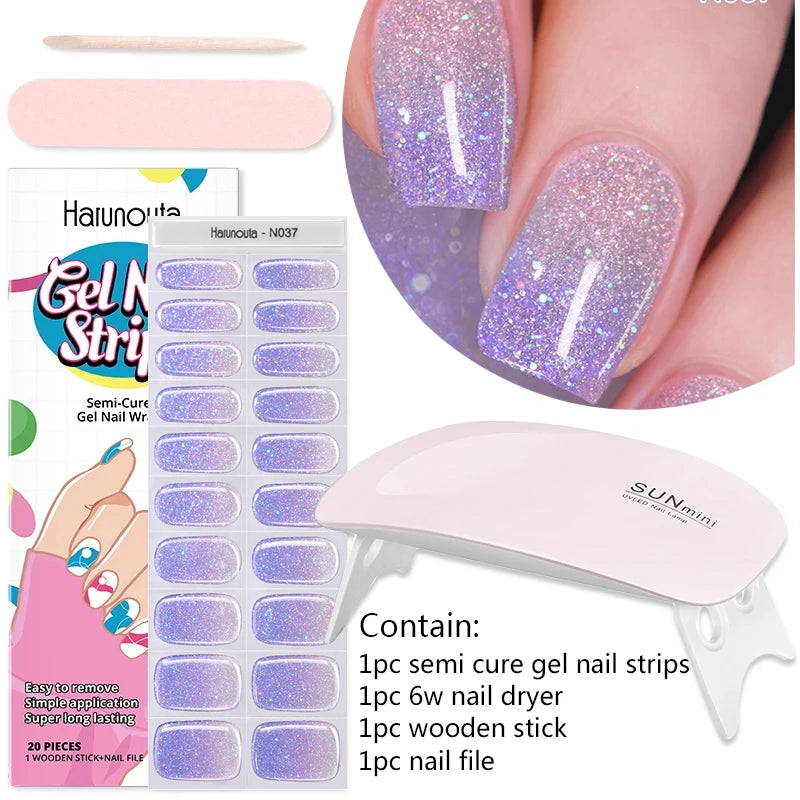 4pcs/set Sparkly Shinning Semi Cured Gel Nail Strips