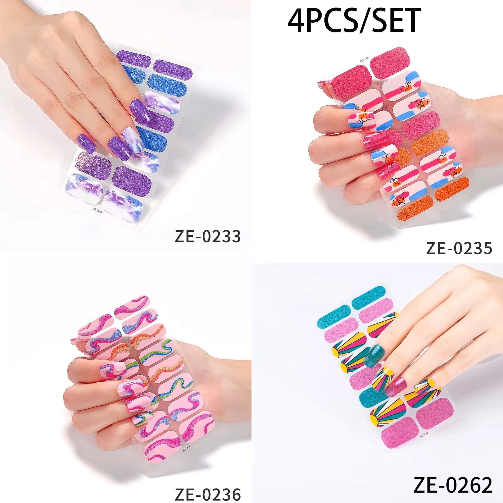 14Tips DIY Glitter Bake Free Gel Nail Stickers Stripe