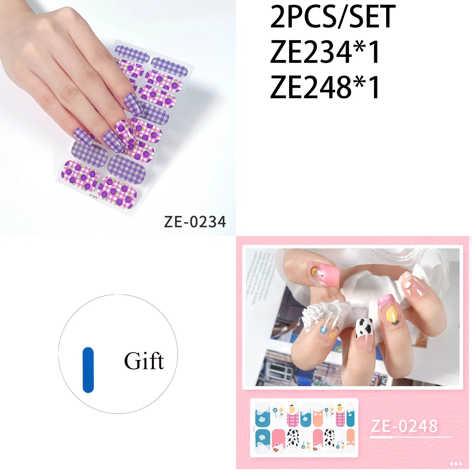 14Tips DIY Glitter Bake Free Gel Nail Stickers Stripe